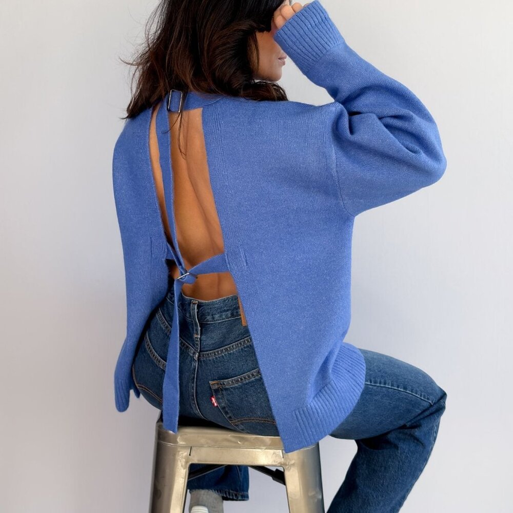 Women’s Oversized Open-Back Sweater in Cobalt Blue